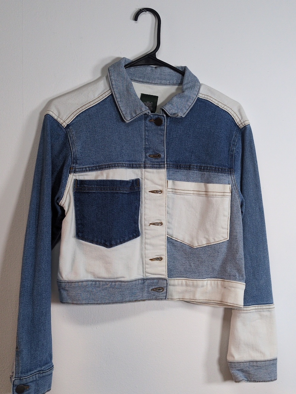 Wild Fable Patchwork Boxy Denim Trucker Jacket Size XS - Picture 3 of 8